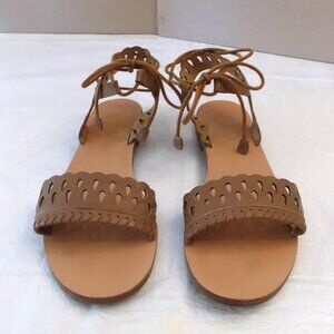 JACK ROGERS Sz 8 Cognac Brown Ruby Leather Ankle Tie Sandals Womens